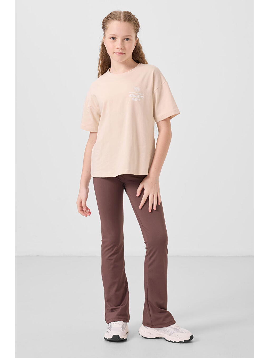 Kahverengi Esnek Standart Fit Basic Performans İspanyol Paça Kız Çocuk Tayt - 75193