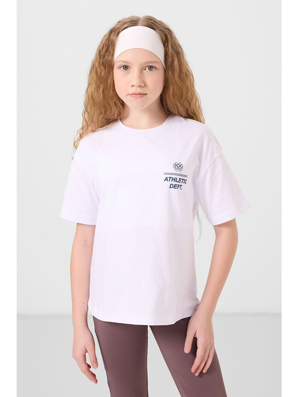 Beyaz Pamuklu O Yaka Oversize Fit Baskılı Kız Çocuk T-Shirt - 75178