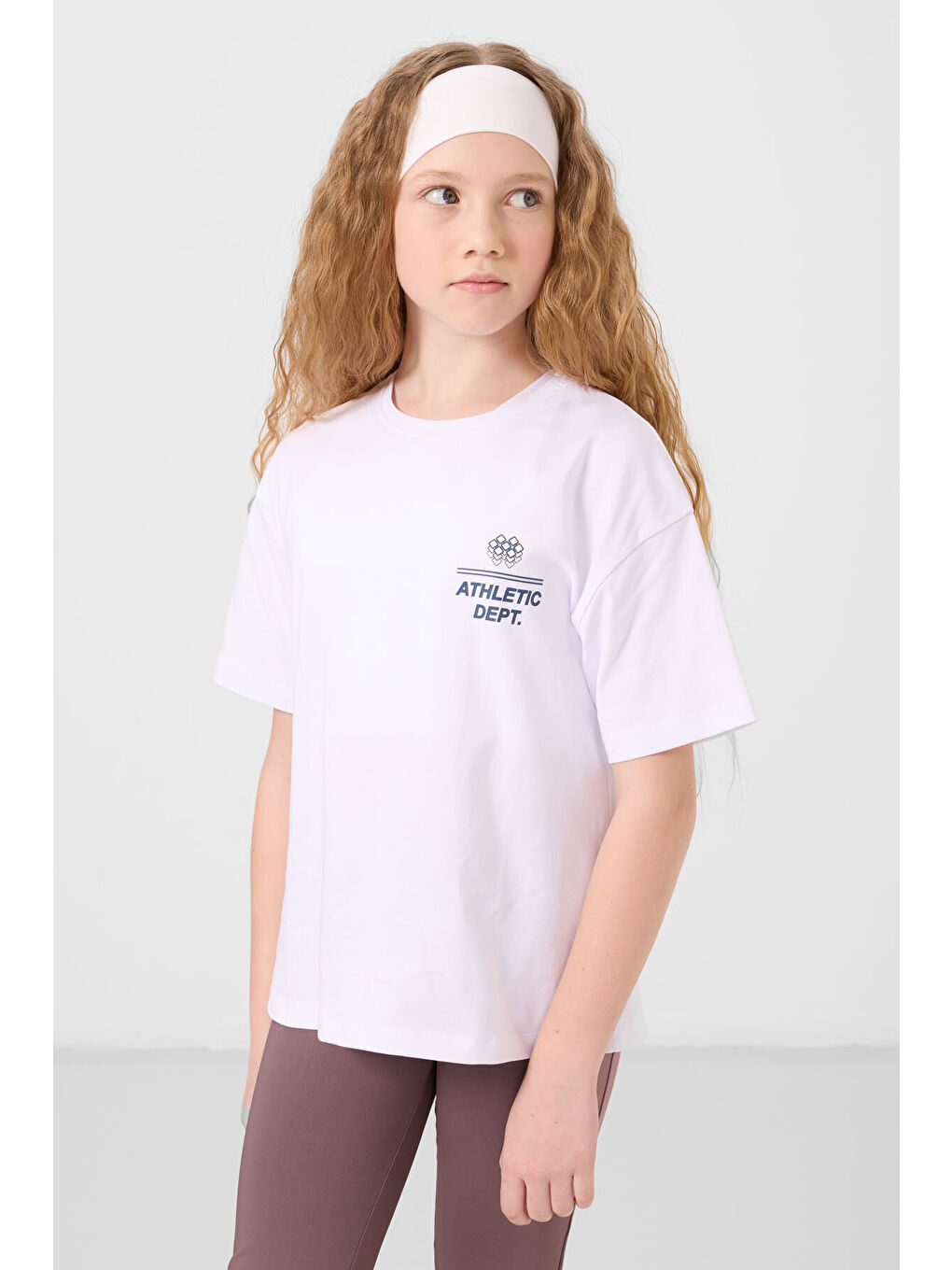 Beyaz Pamuklu O Yaka Oversize Fit Baskılı Kız Çocuk T-Shirt - 75178-2