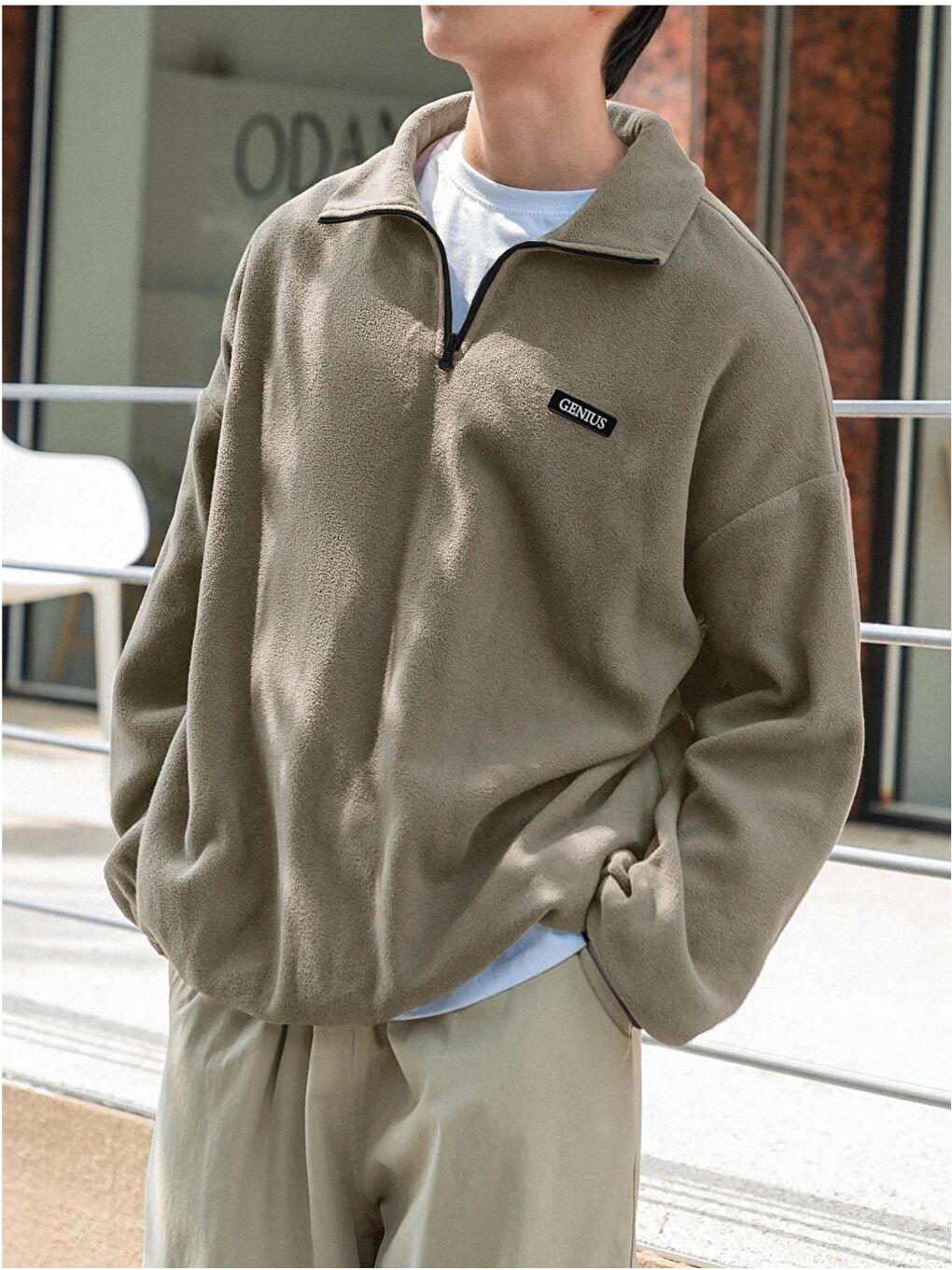 Bej Erkek Polar Oversize Sweatshirt