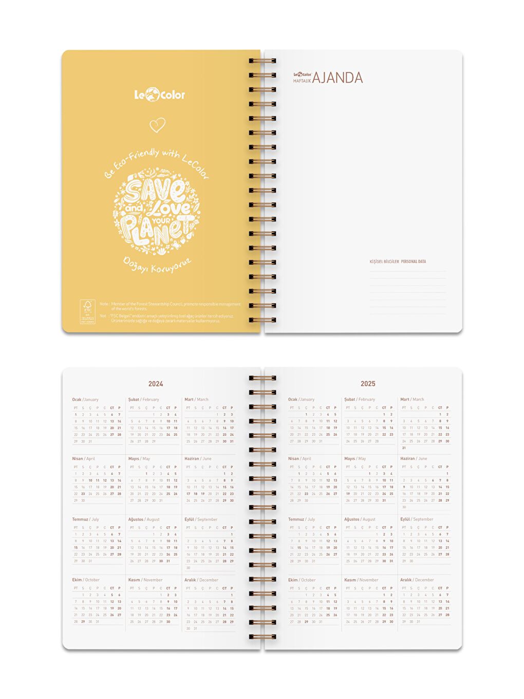2024 Haftalık Ajanda Spiralli A5 12 Aylık Lines-2