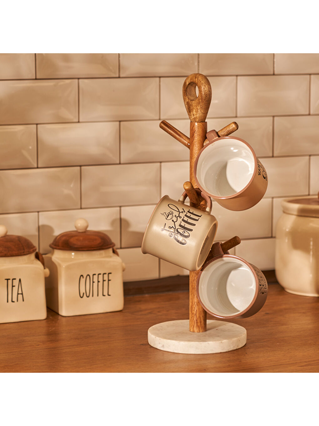 Bej Vince Bardak Askılığı Naturel (14x14x38 cm)