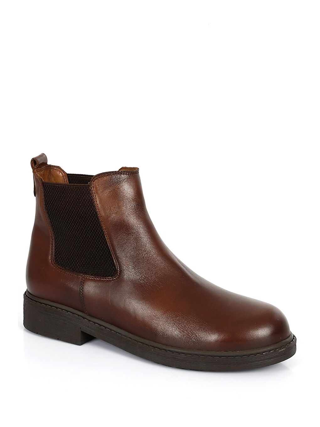 Kahverengi TABA-KAHVERENGİ  Hakiki Deri Yuvarlak Burun Kauçuk Taban Topuklu Lastikli Kadın Günlük Chelsea Bot 4-4