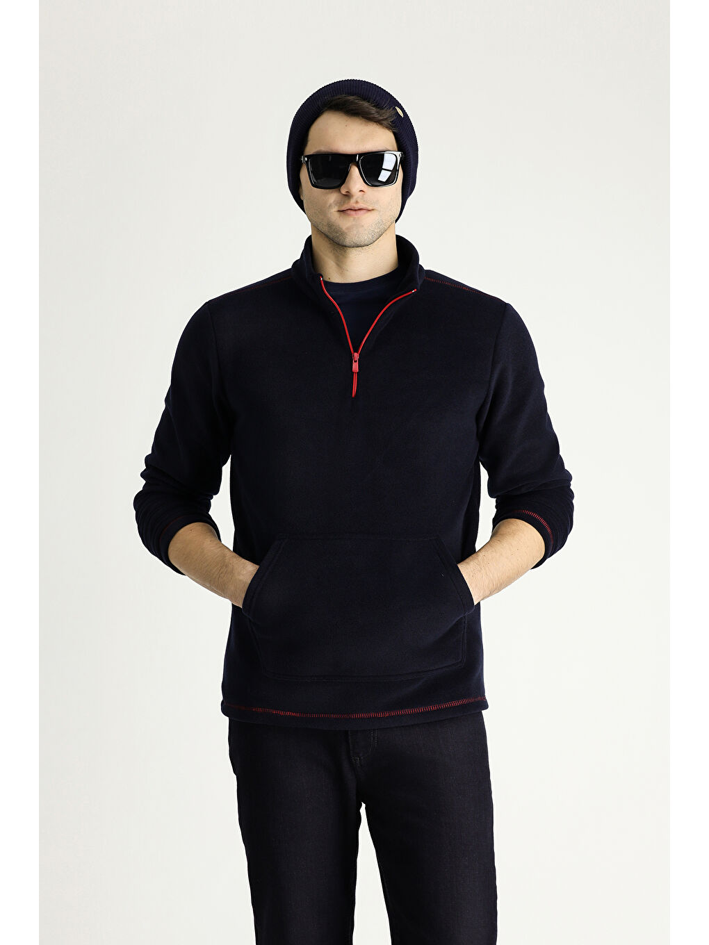 Lacivert Yarım Fermuarlı Polar Sweatshirt-2