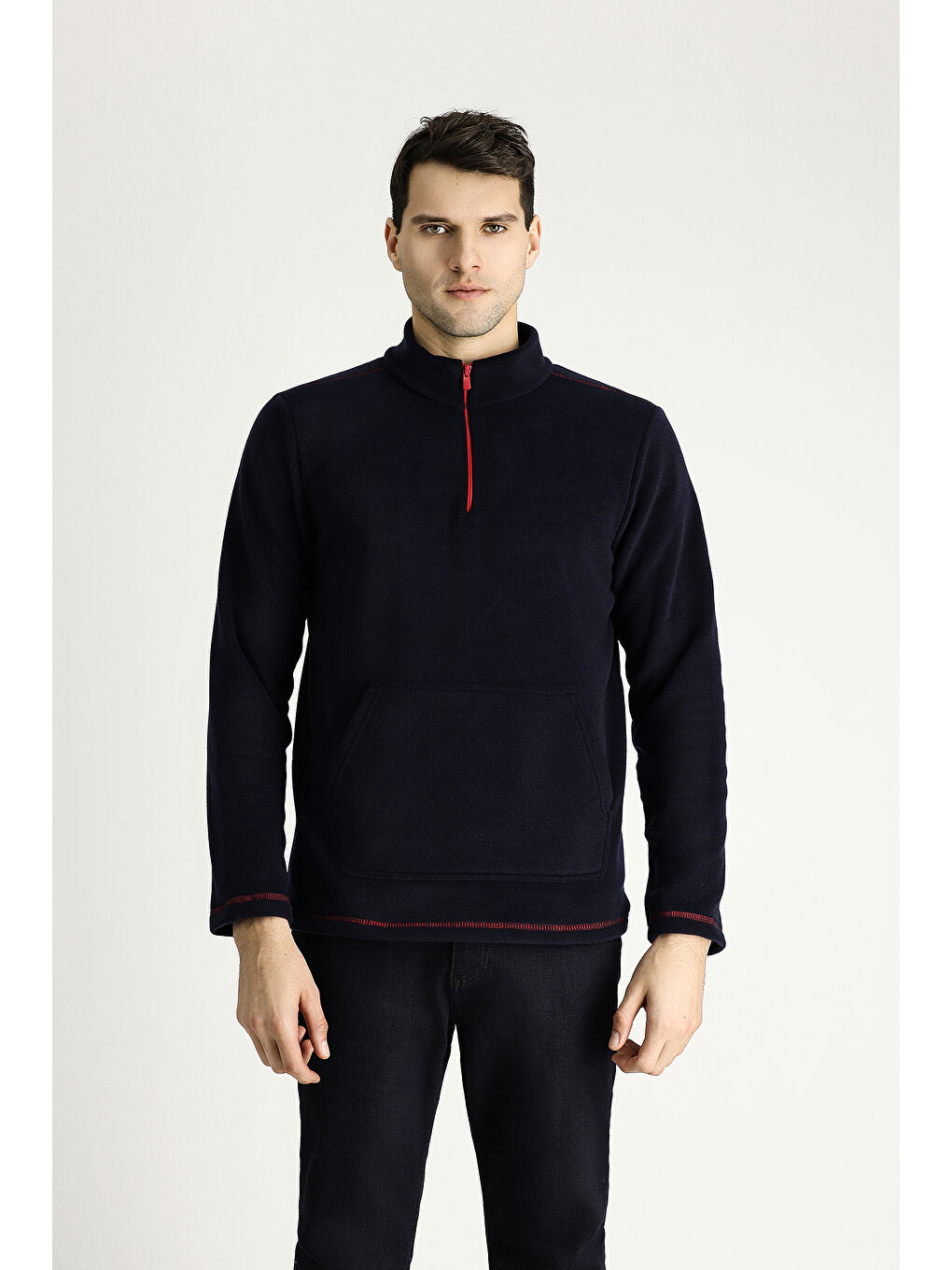 Lacivert Yarım Fermuarlı Polar Sweatshirt-3