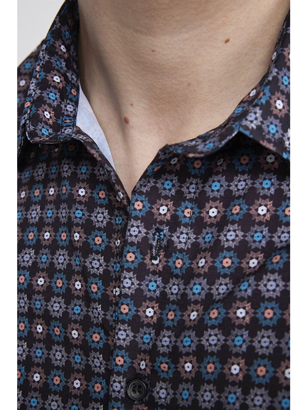 Siyah Tudors Slim Fit Dar Kesim Uzun Kollu Elastanlı Baskılı Erkek Çok Renkli Gömlek-4