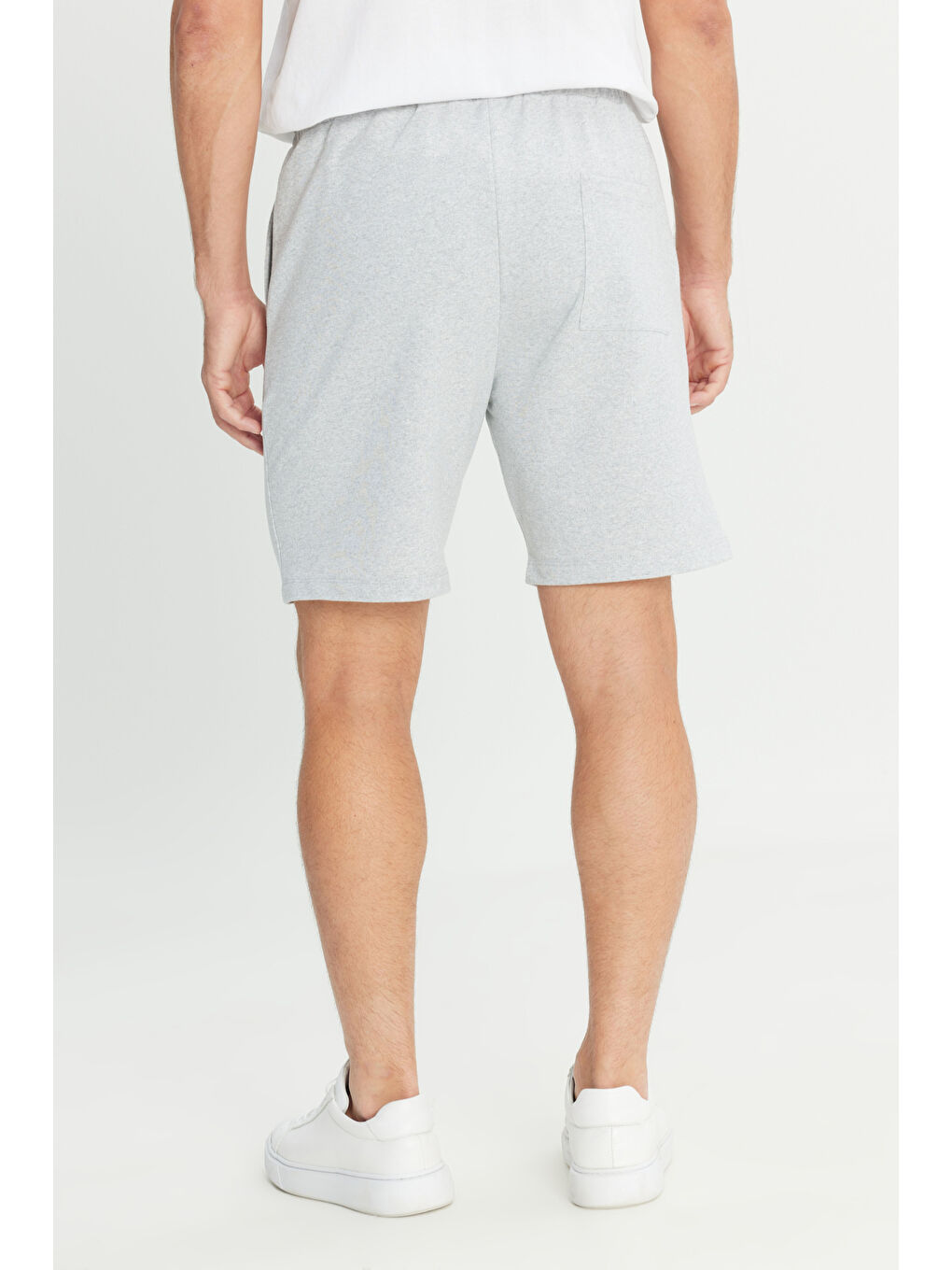 Erkek Gri Melanj Pamuklu Rahat Nefes Alabilen 2 İplik Cepli Örme Standart Fit Normal Kesim Şort-5