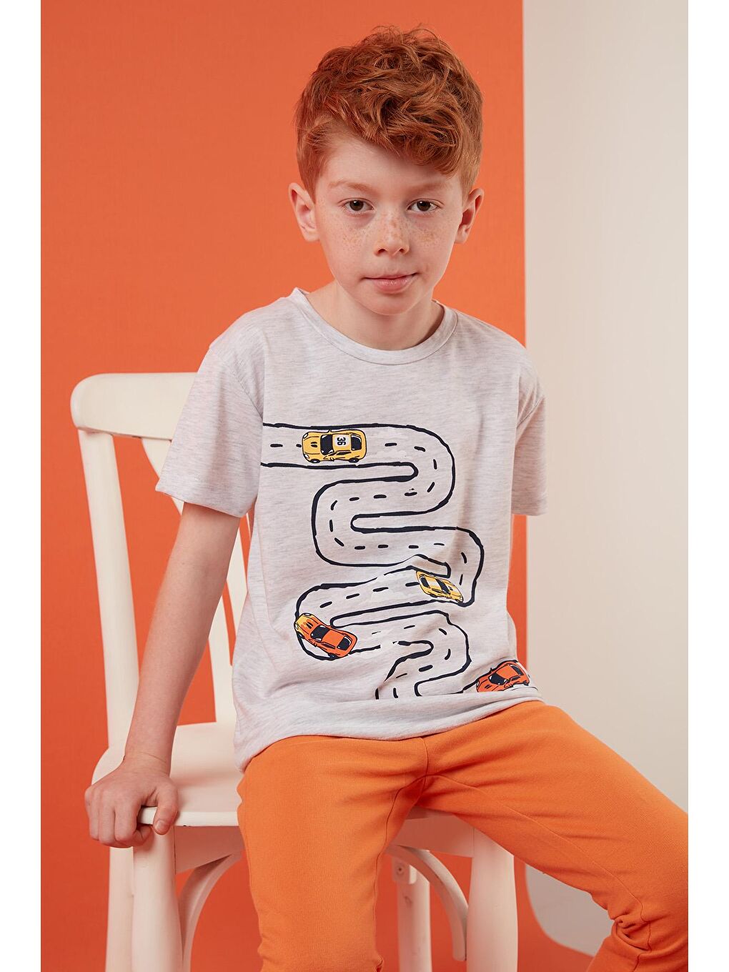 Gri Baskılı Bisiklet Yaka Pamuklu T Shirt 6211004