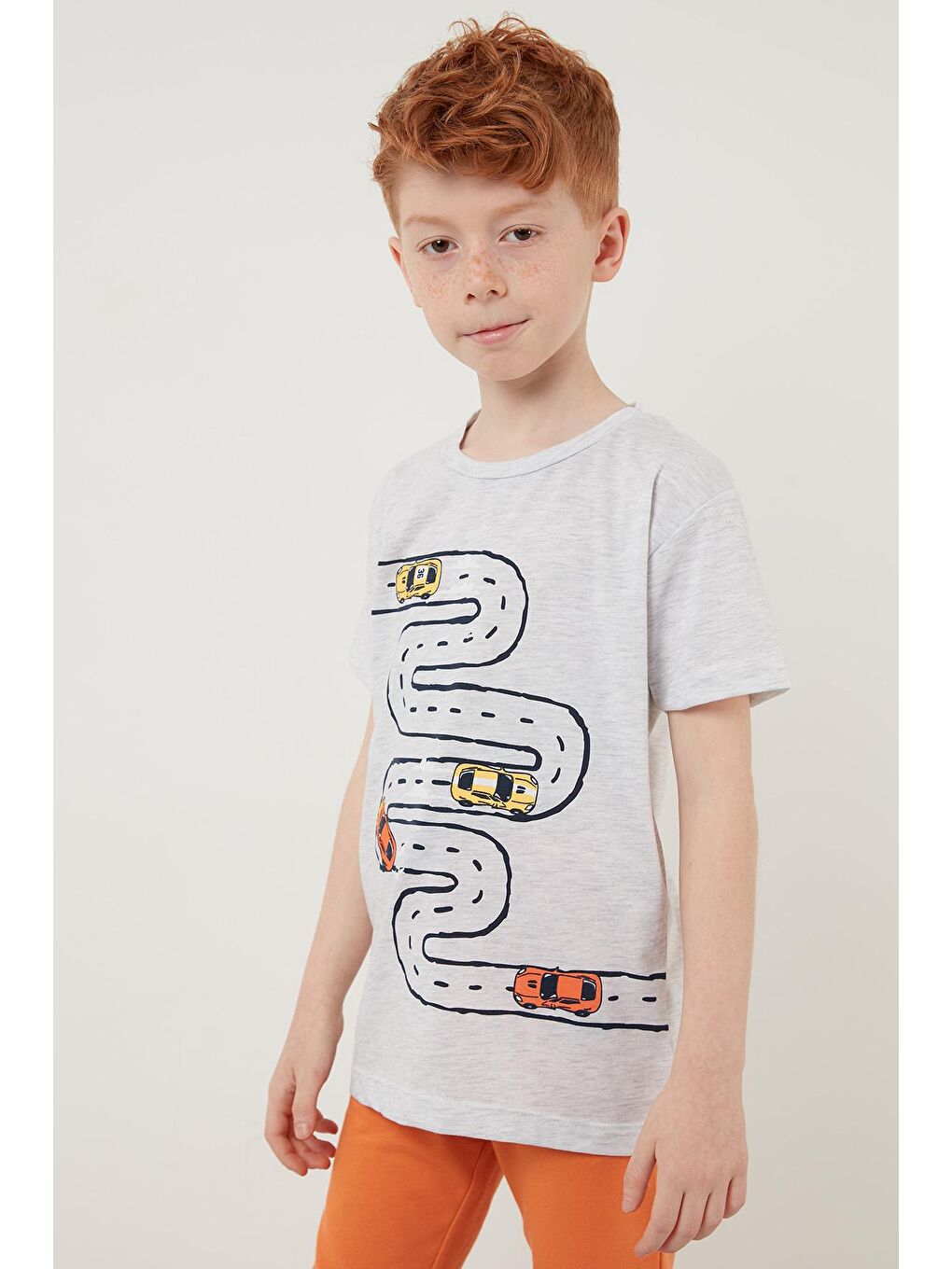 Gri Baskılı Bisiklet Yaka Pamuklu T Shirt 6211004-1