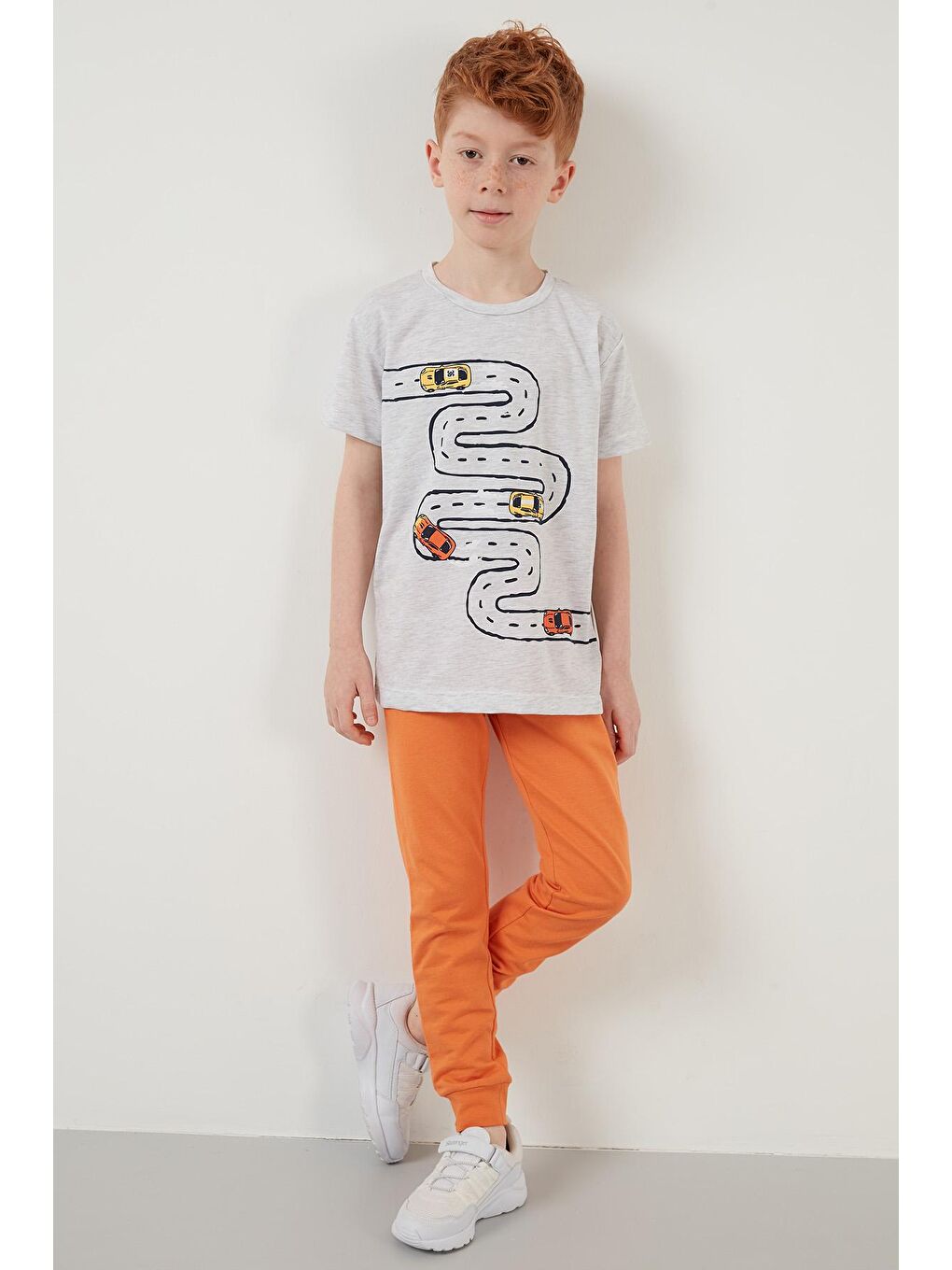 Gri Baskılı Bisiklet Yaka Pamuklu T Shirt 6211004-2