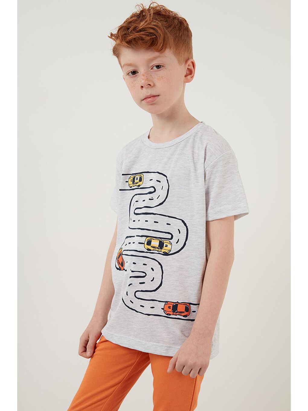 Gri Baskılı Bisiklet Yaka Pamuklu T Shirt 6211004-3