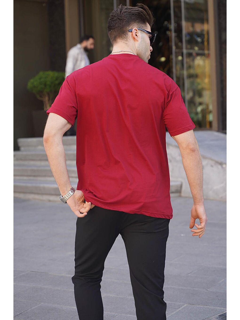 Bordo Baskılı Over Fit Erkek %100 Pamuk Tişört 6111-1