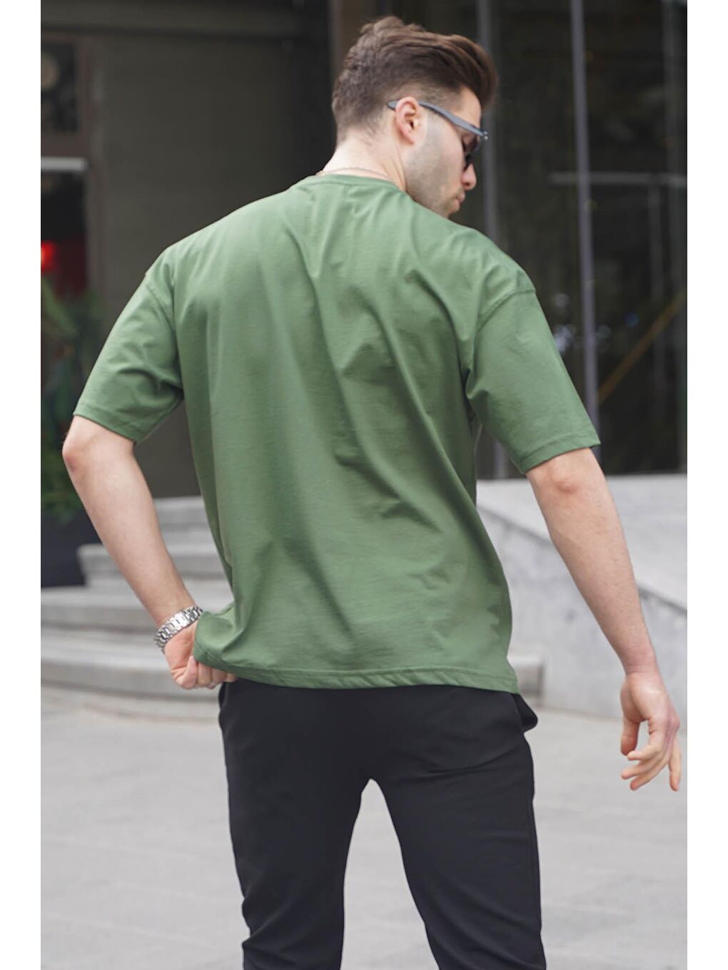 Erkek Haki Oversize Fit Basic %100 Pamuk Tişört 6066-1