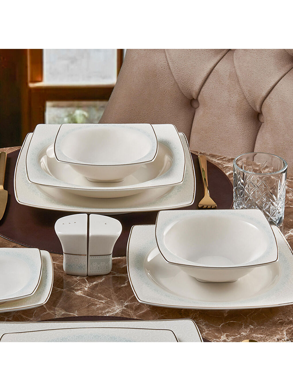 Ekru Caroline 54 Parça 12 Kişilik Yemek Takımı 6343-1
