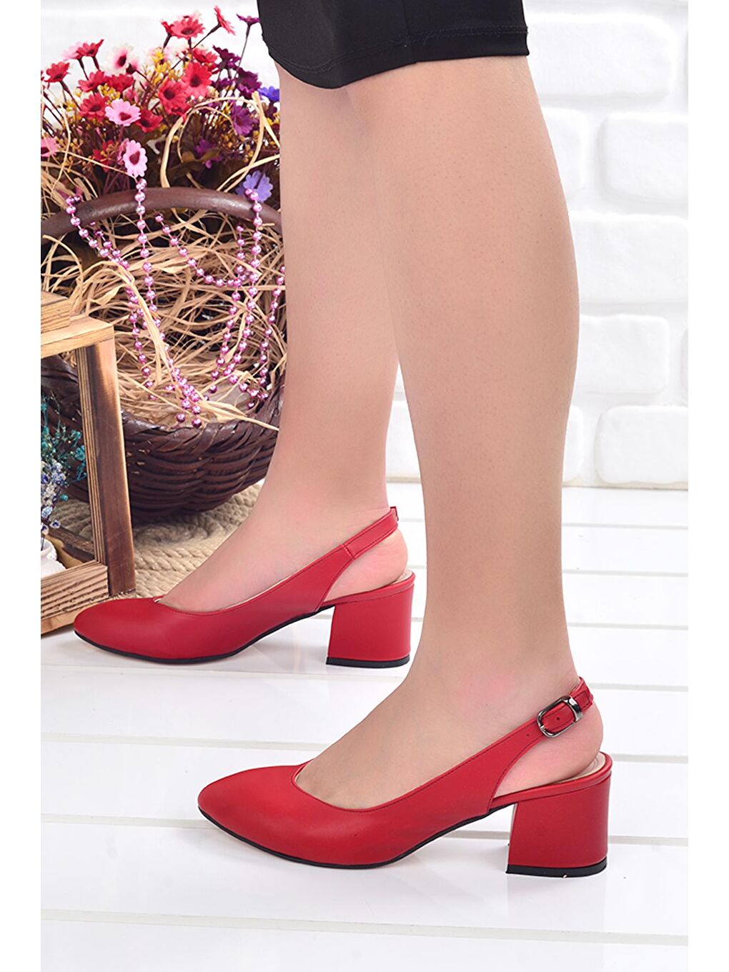 Kırmızı Cilt 5 Cm Topuklu Kadın Ayakkabı 97544-307-1
