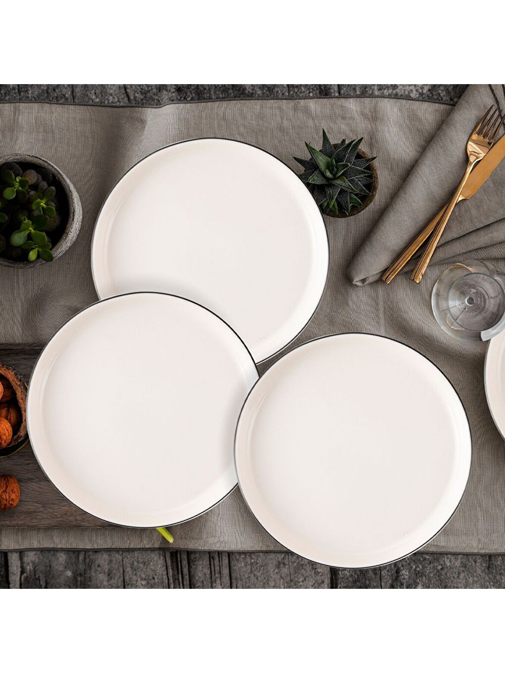 Ekru Bilbao 3 Parça 27 cm Servis Tabağı Siyah File-1