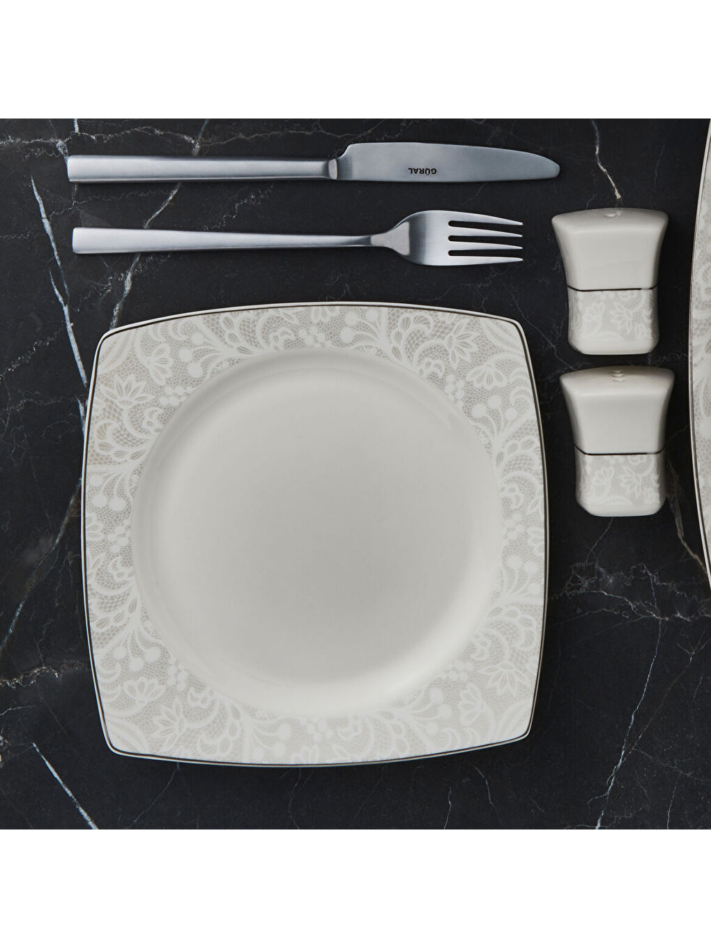 Ekru Caroline 54 Parça Kare Bone Yemek Takımı - 6327-2