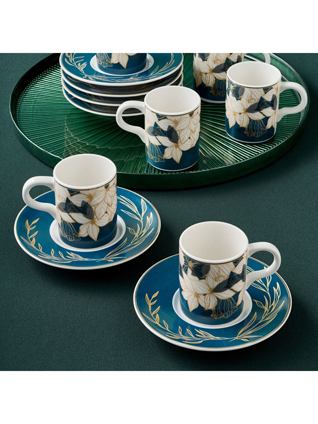 Ekru Camelia 12 Parça 6 Kişilik Kahve Fincan Takımı 67092 Mavi