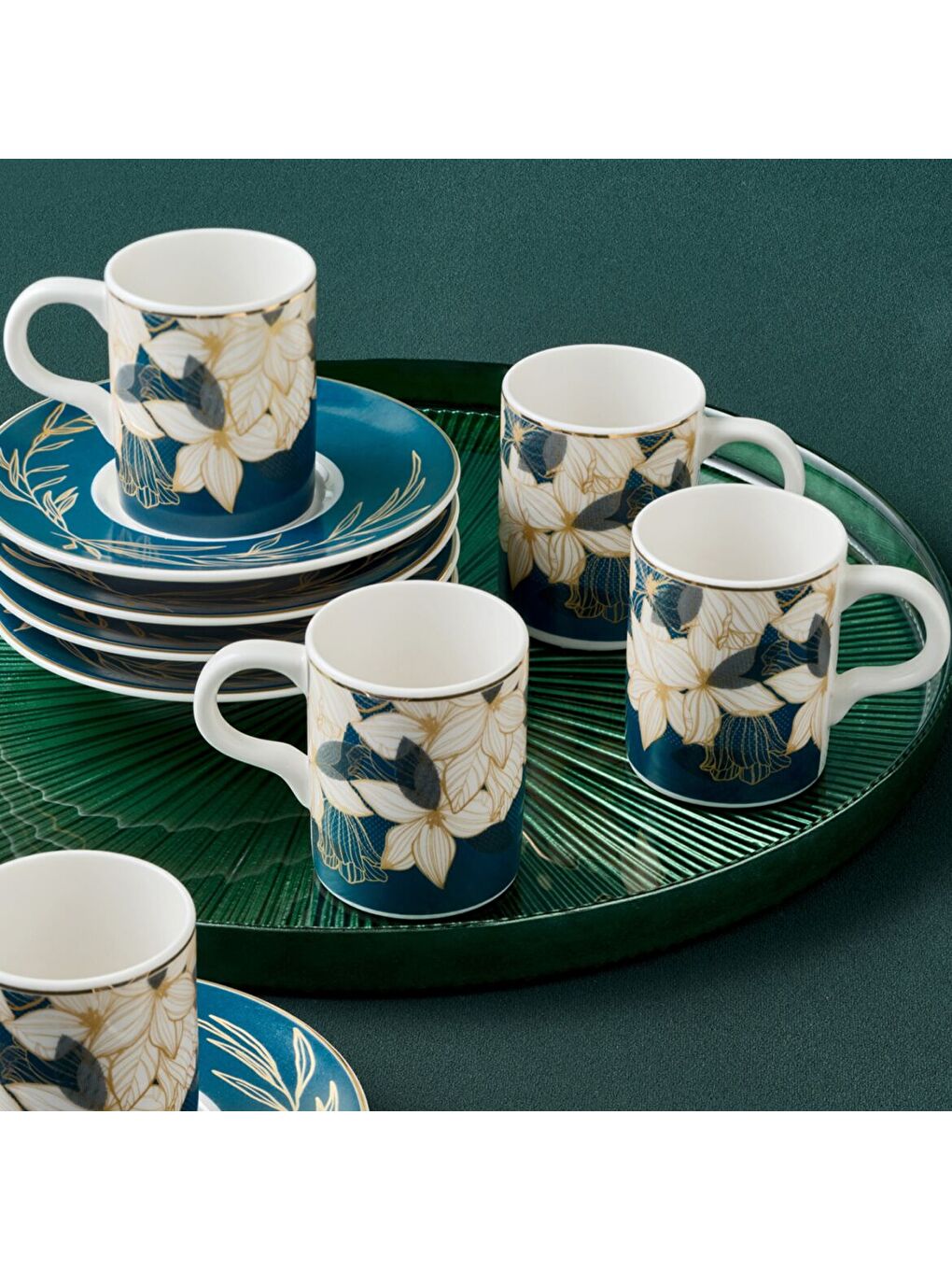 Ekru Camelia 12 Parça 6 Kişilik Kahve Fincan Takımı 67092 Mavi-1