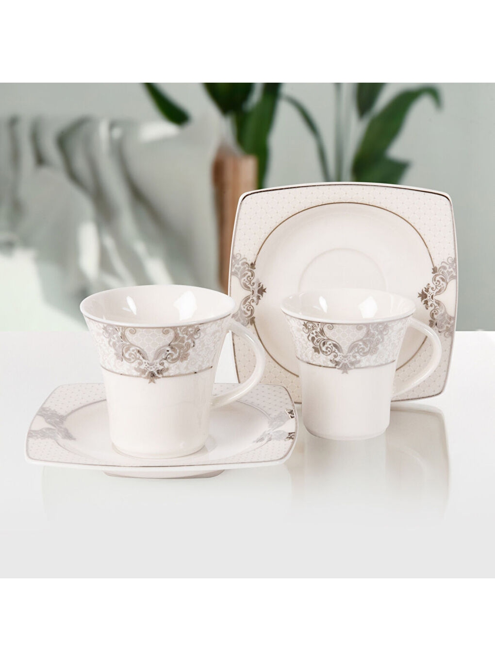 Ekru Caroline 12 Parça 6 Kişilik Kahve Takımı 6600