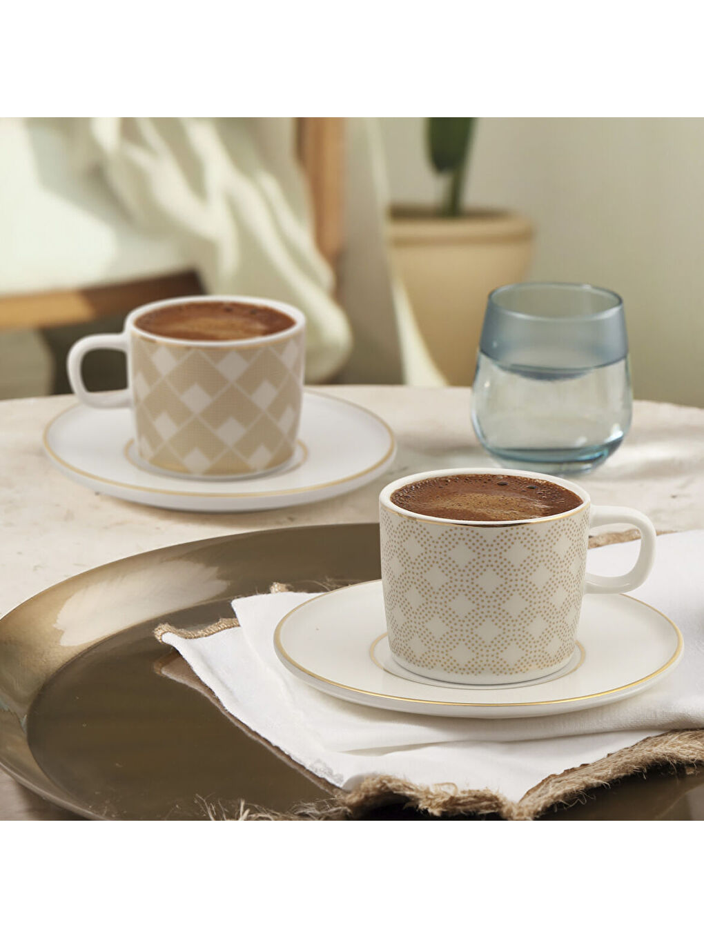 Ekru Mental 4 Parça 2 Kişilik Kahve Takımı 4943