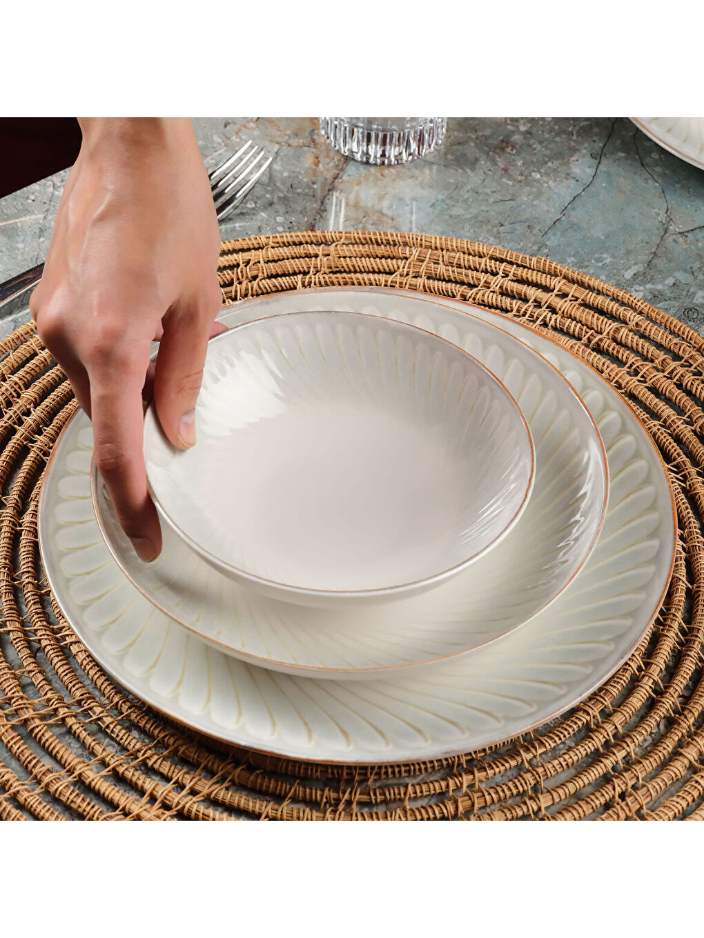 Ekru Camelia 24 Parça 6 Kişilik Yemek Takımı 39632-2