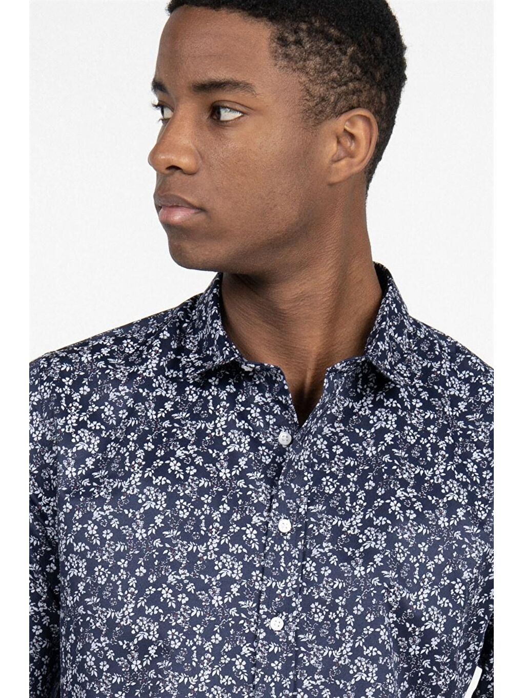 Tudors Slim Fit Dar Kesim Desenli Pamuklu Kolay Ütülenebilir Erkek Lacivert Gömlek-2