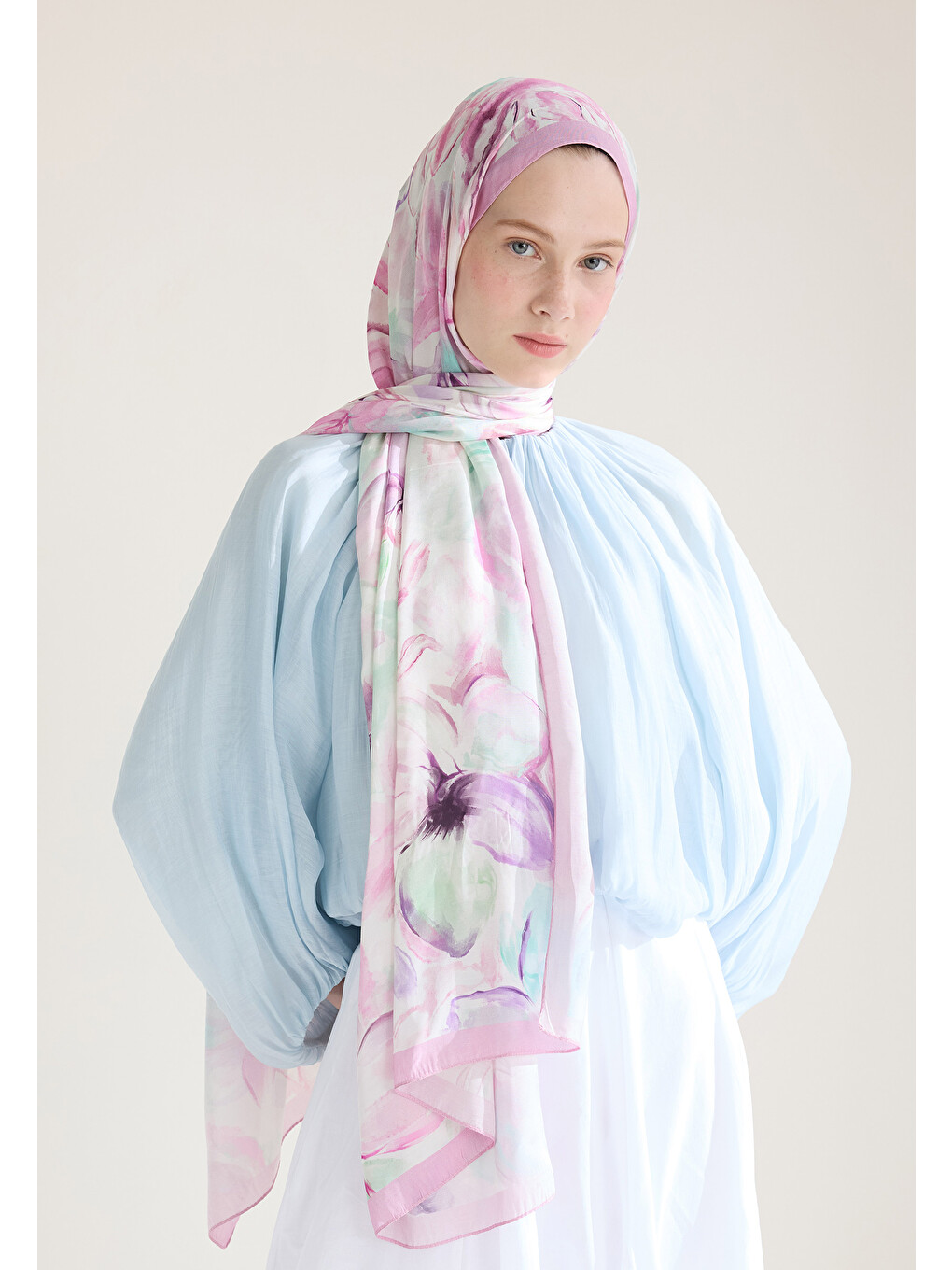 Soft Flora Floş Viskon Şal Gülpembe-1