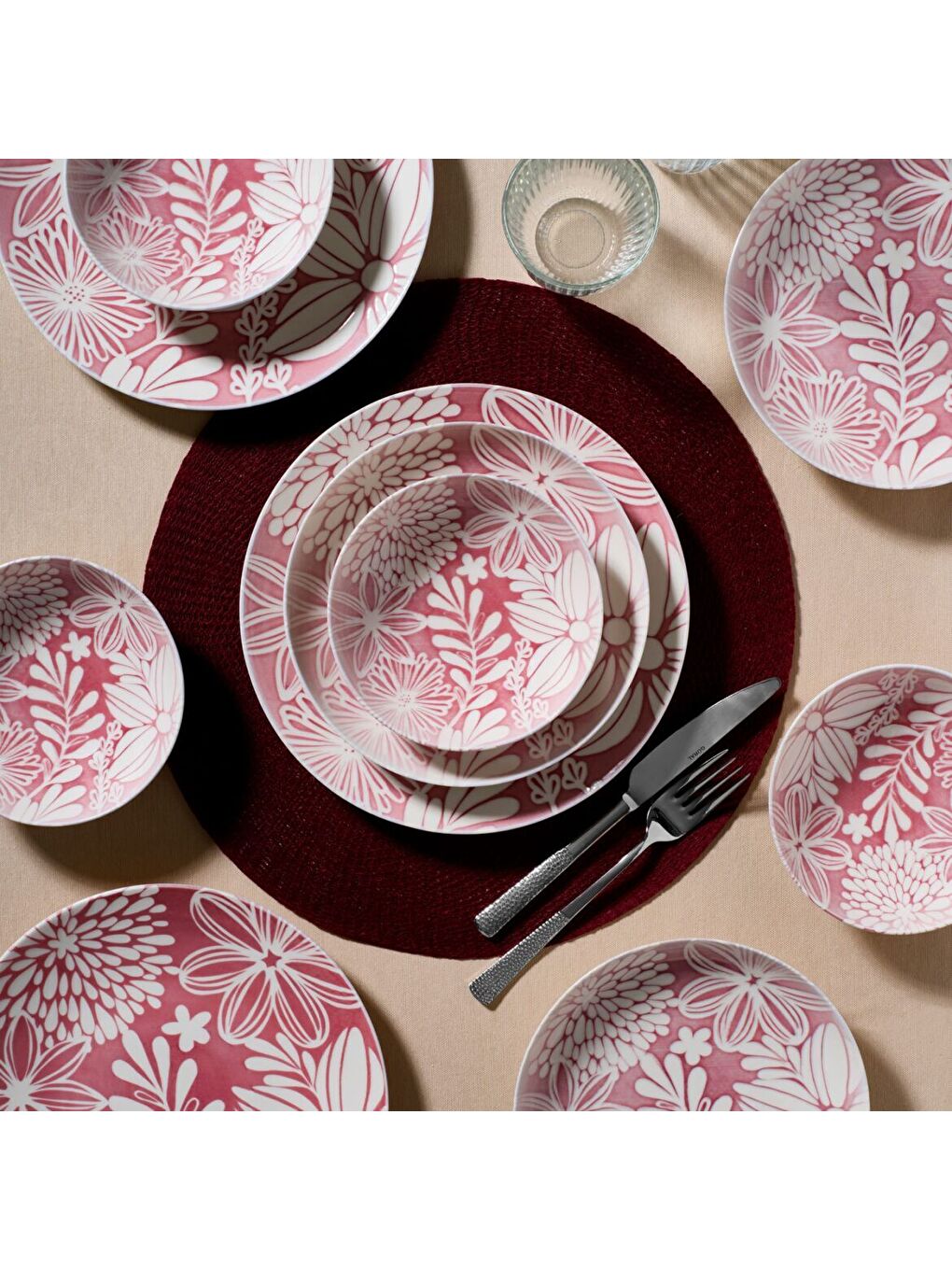 Ekru Camelia 6 Kişilik 18 Parça Yemek Takımı 41865 -Pembe-1