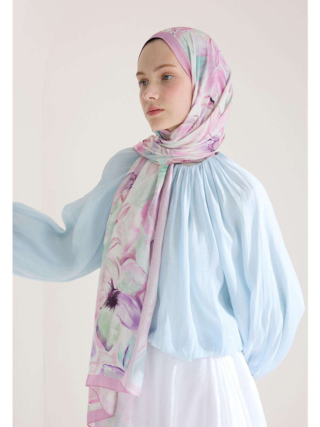 Soft Flora Floş Viskon Şal Gülpembe-2