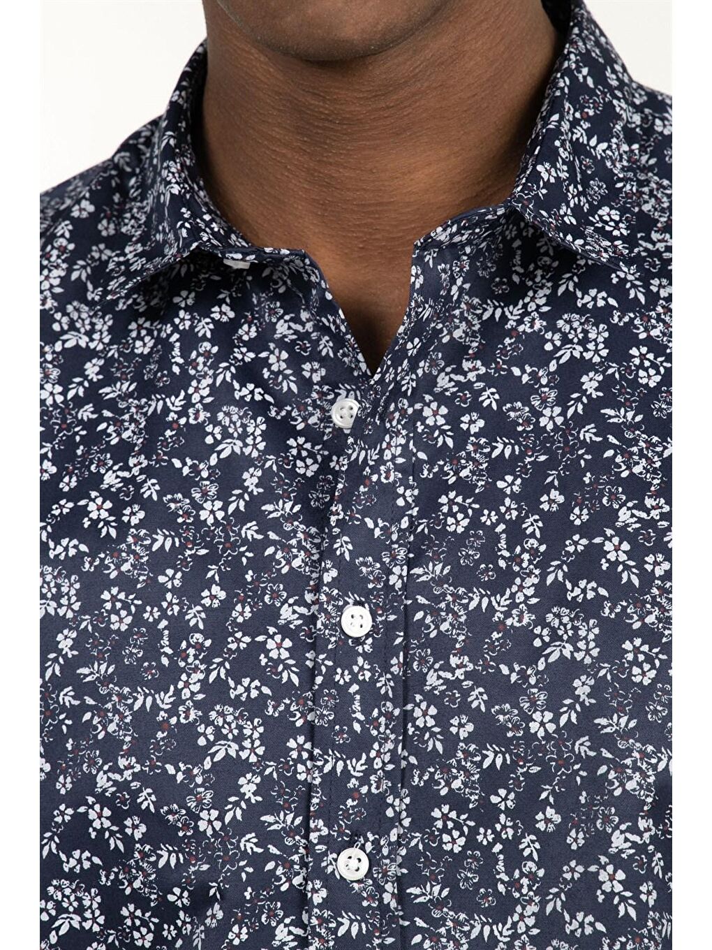 Tudors Slim Fit Dar Kesim Desenli Pamuklu Kolay Ütülenebilir Erkek Lacivert Gömlek-4