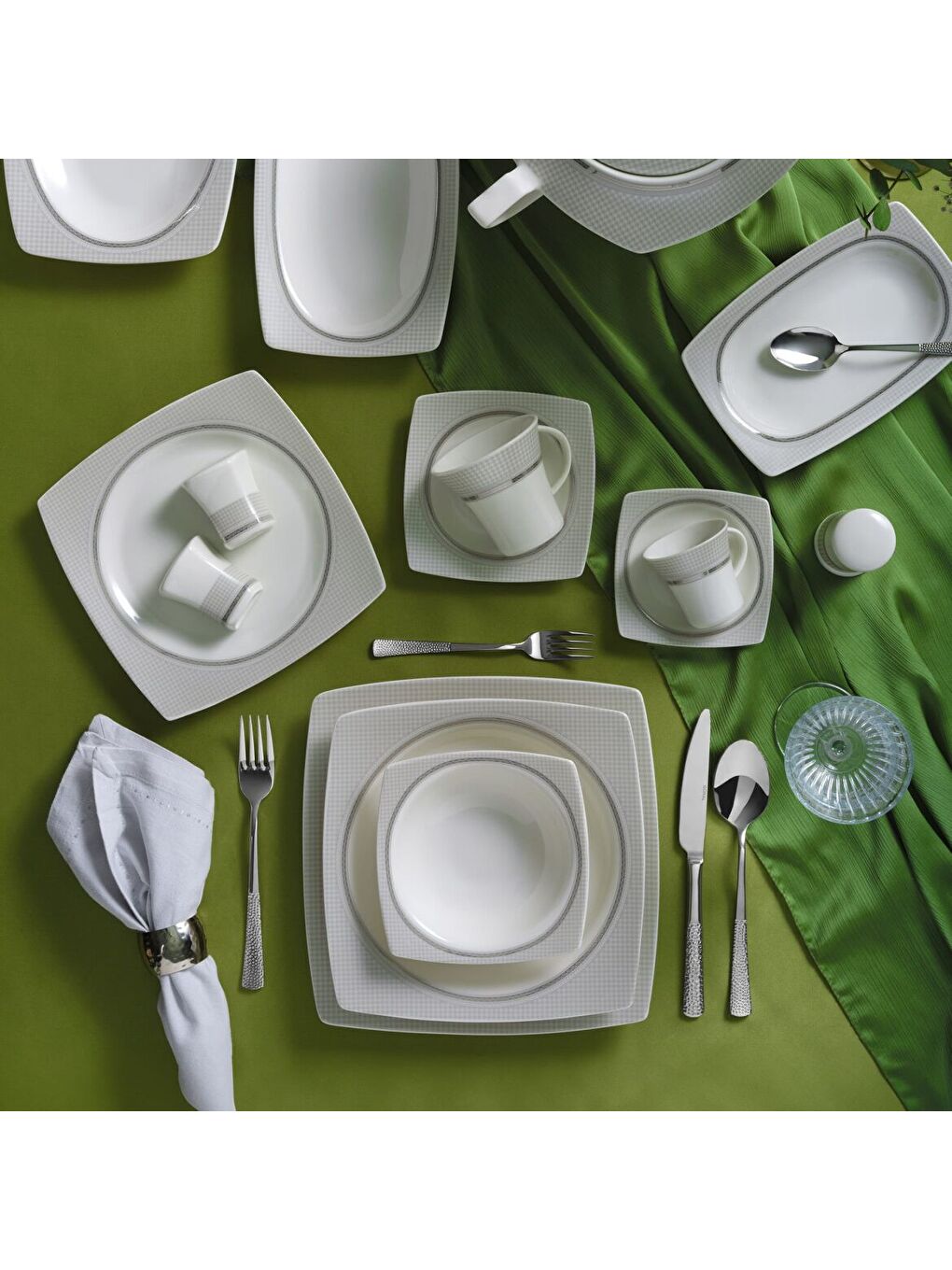 Ekru Caroline 85 Parça 12 Kişilik Kare Yemek Takımı 6565-2