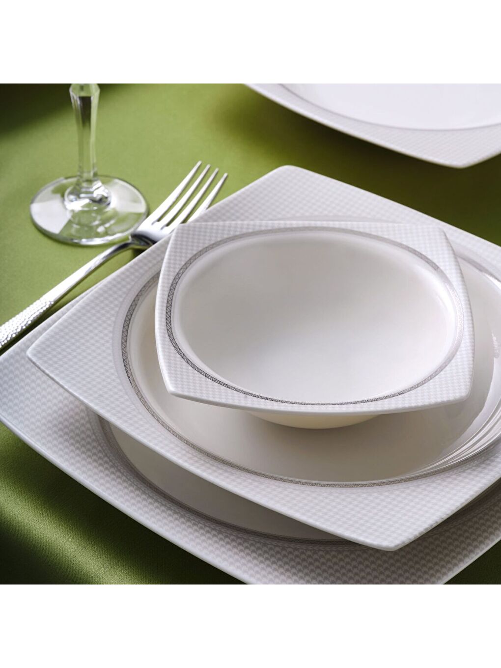 Ekru Caroline 85 Parça 12 Kişilik Kare Yemek Takımı 6565-3