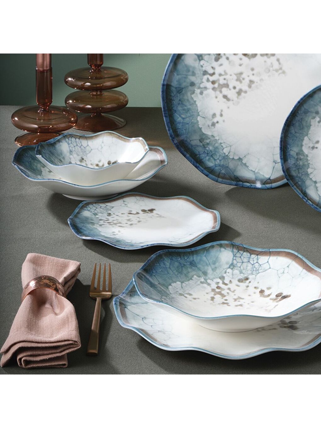 Ekru Nesrin 24 Parça 6 Kişilik Bone Yemek Takımı - 1341-1