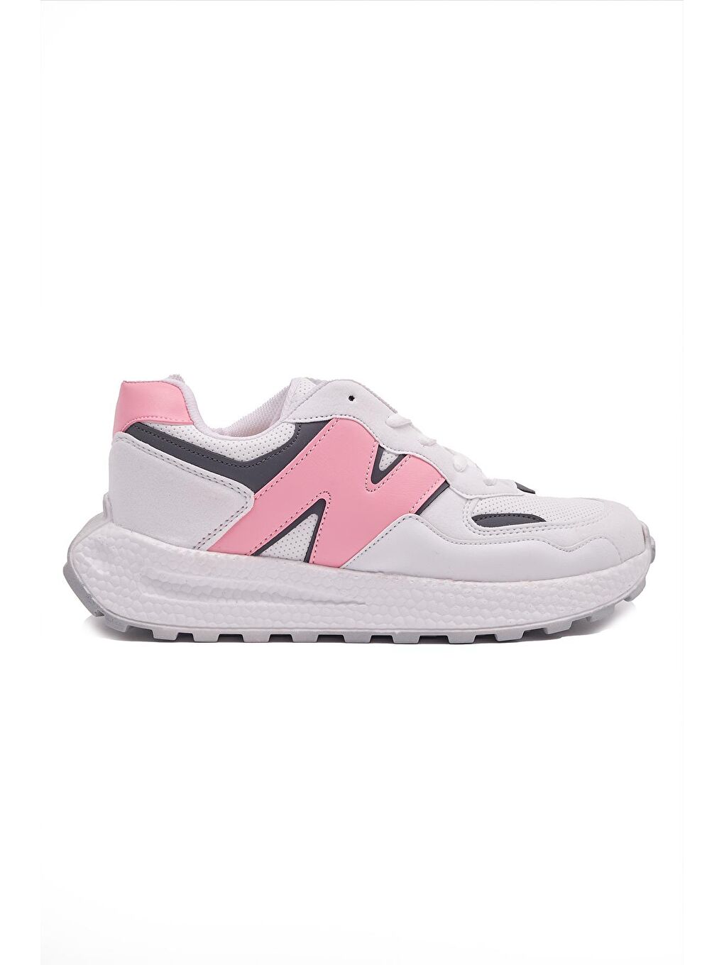 Beyaz Rampex 0657  Bağcıklı Kalın Taban Sneaker YürüyüşSneaker  Kadın