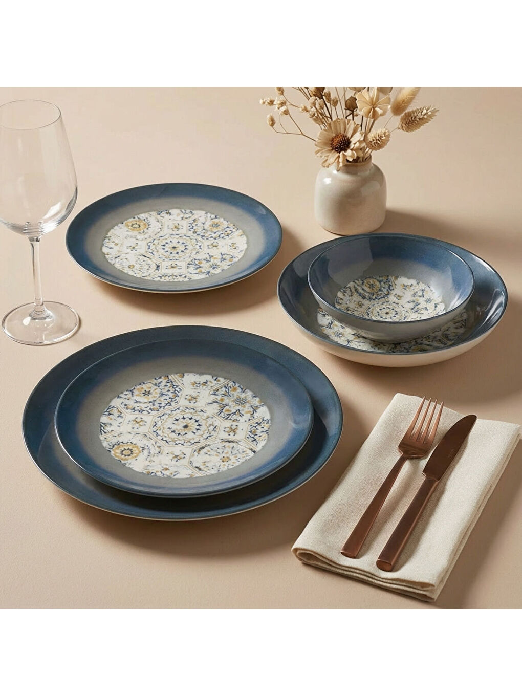 Ekru Camelia 24 Parça 6 Kişilik Yemek Takımı 3200-3