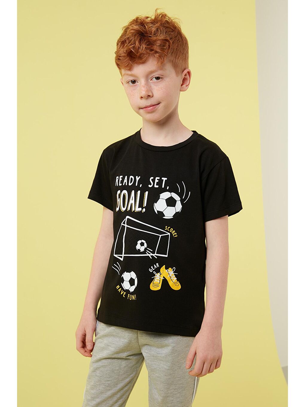 Siyah Baskılı Bisiklet Yaka Pamuklu T Shirt 6211006