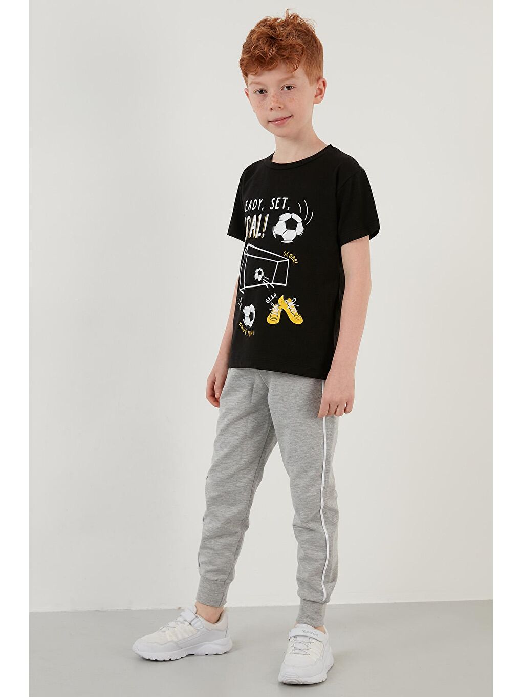 Siyah Baskılı Bisiklet Yaka Pamuklu T Shirt 6211006-2