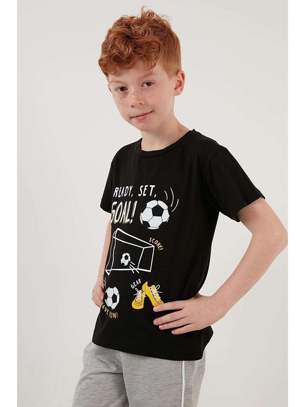 Siyah Baskılı Bisiklet Yaka Pamuklu T Shirt 6211006-3