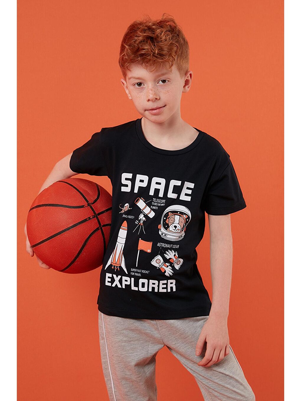 Lacivert Baskılı Bisiklet Yaka Pamuklu T Shirt 6211007