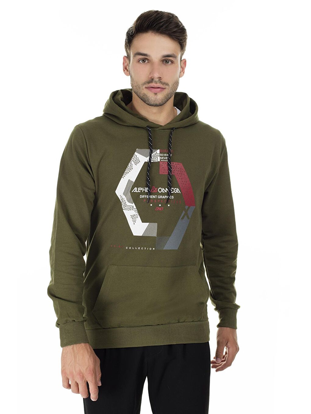 Yeşil Pamuklu Baskılı Kapüşonlu Örme Sweat 541ALPHAOMEGA-2