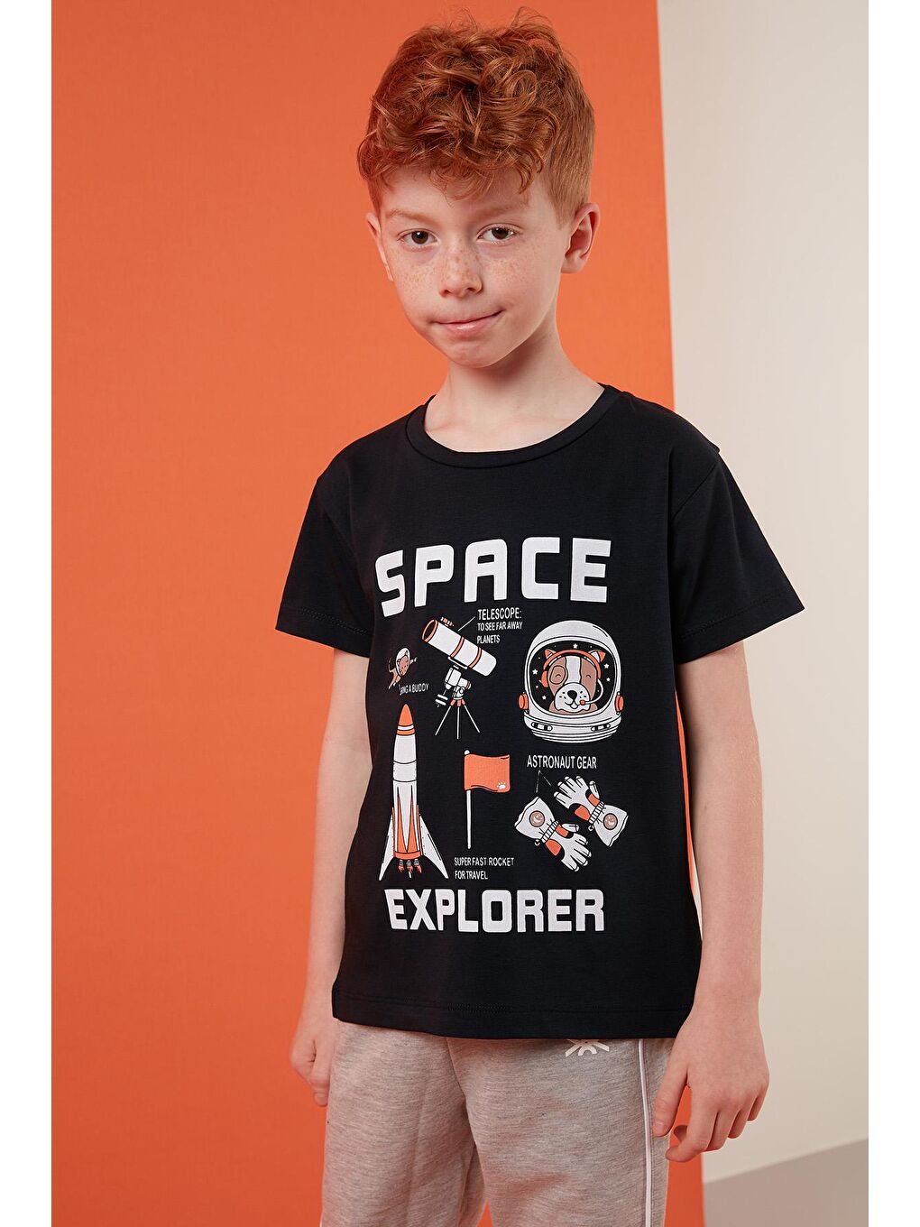 Lacivert Baskılı Bisiklet Yaka Pamuklu T Shirt 6211007-1