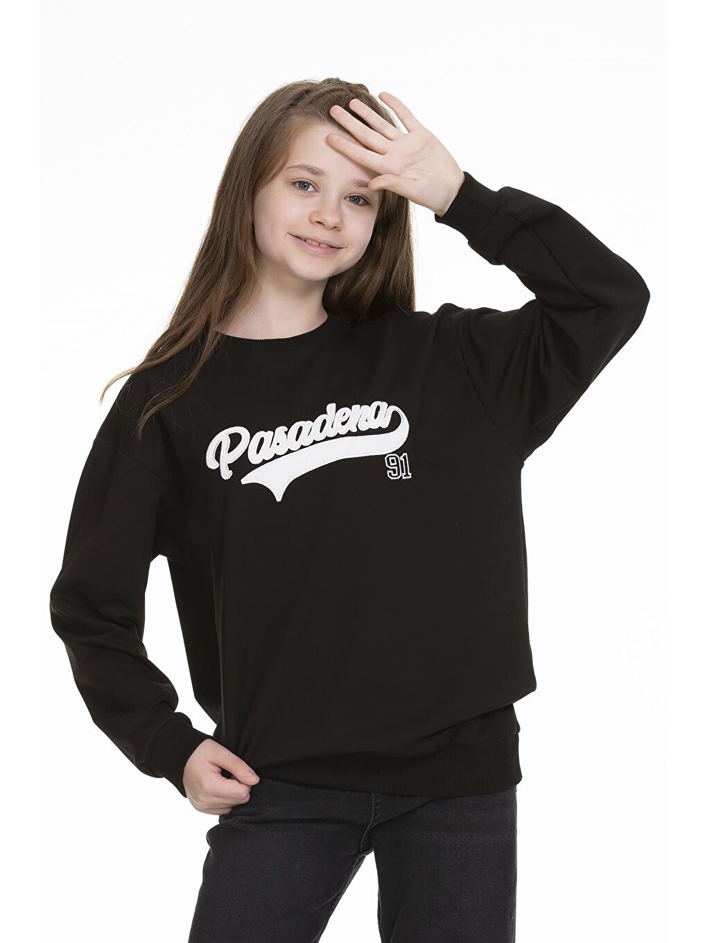 Siyah Kız Çocuk Yazı Baskılı Sweatshirt 9-14 Yaş Lx143