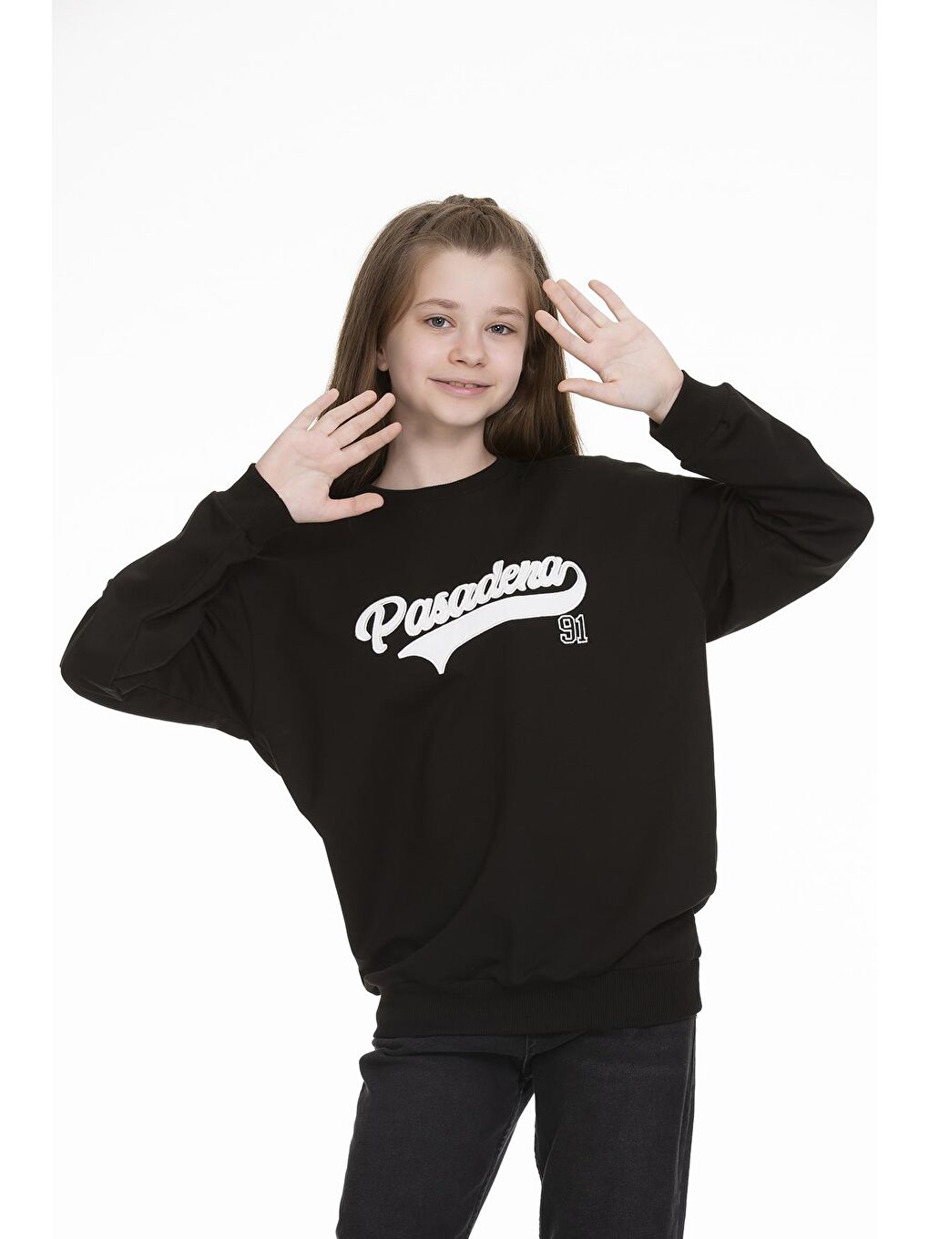 Siyah Kız Çocuk Yazı Baskılı Sweatshirt 9-14 Yaş Lx143-1