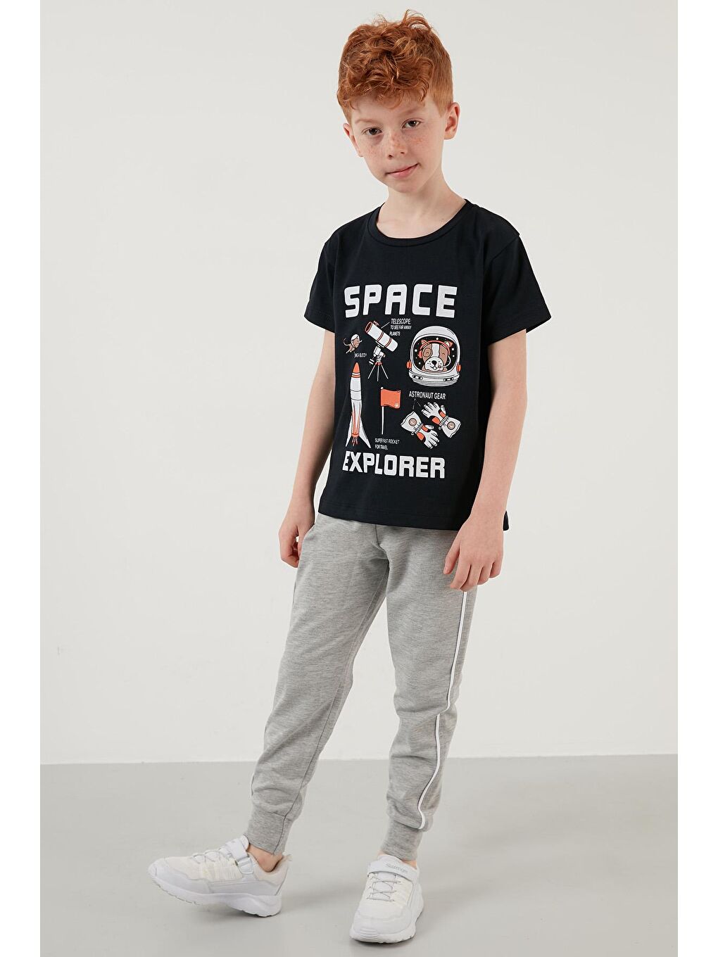 Lacivert Baskılı Bisiklet Yaka Pamuklu T Shirt 6211007-2