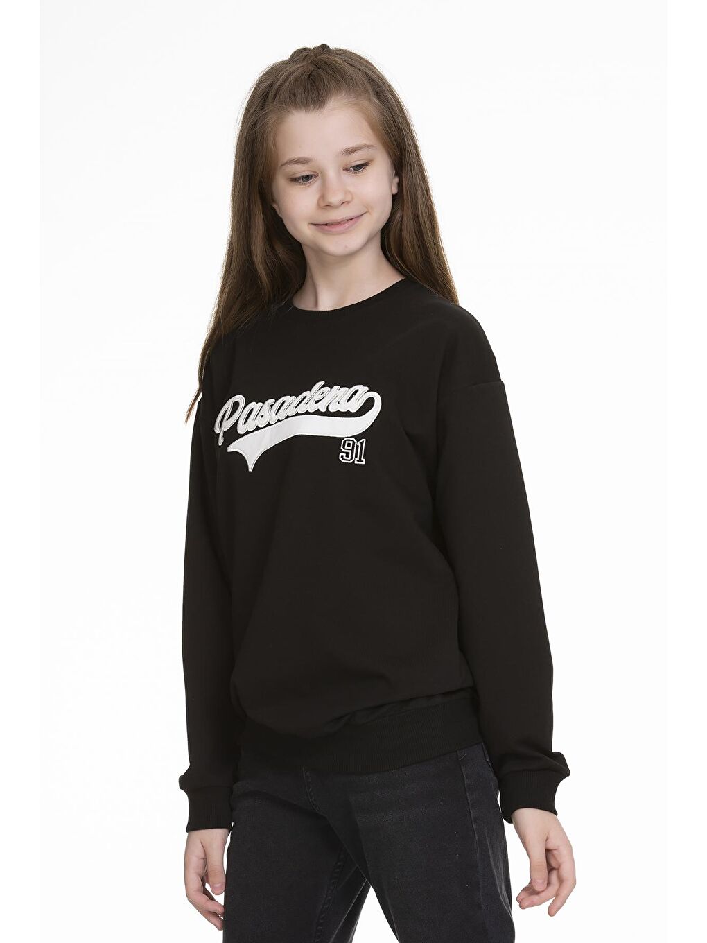 Siyah Kız Çocuk Yazı Baskılı Sweatshirt 9-14 Yaş Lx143-2