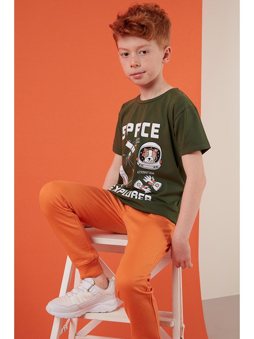 Haki Baskılı Bisiklet Yaka Pamuklu T Shirt 6211007