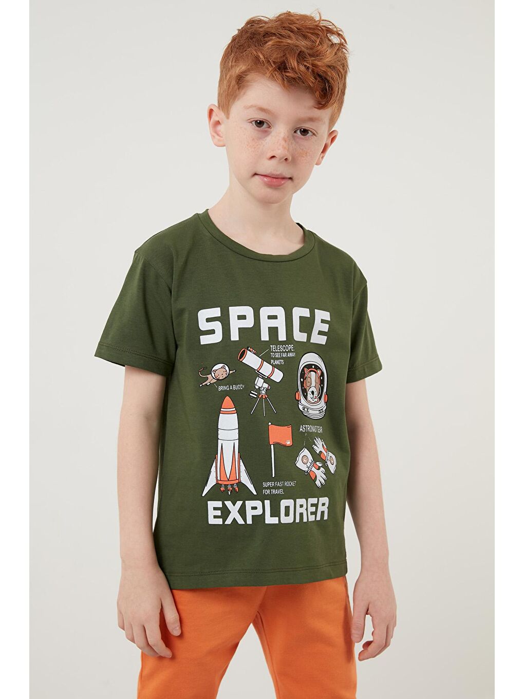 Haki Baskılı Bisiklet Yaka Pamuklu T Shirt 6211007-1