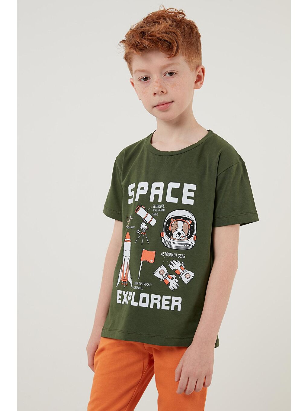 Haki Baskılı Bisiklet Yaka Pamuklu T Shirt 6211007-2