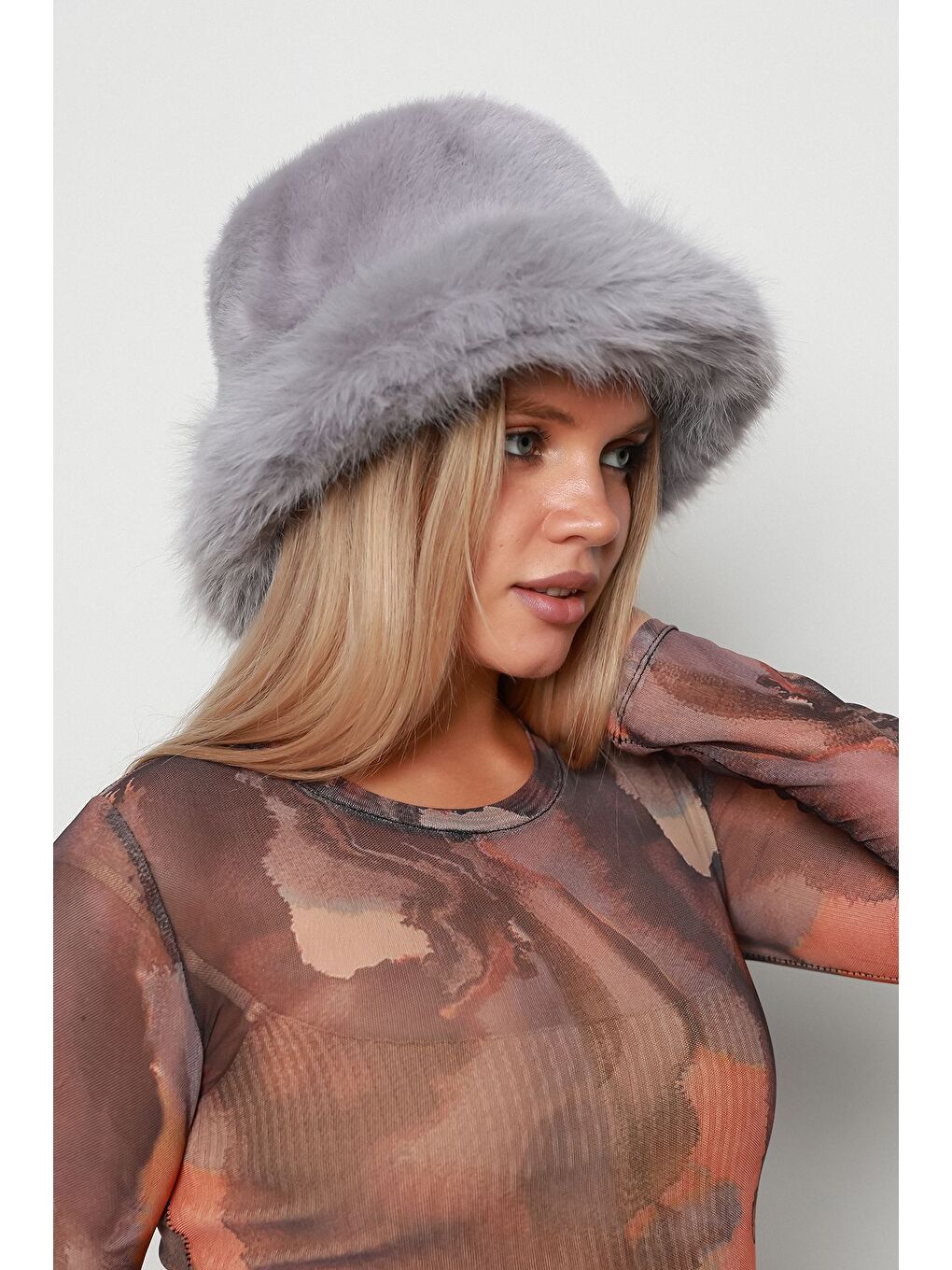 Gri Kalın Pelüş Kalpak Şapka   Bere Sıcak Tutan Dış Mekan Soğuktan Koruma Spk1143-3